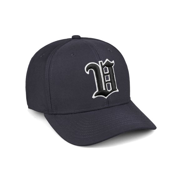 Daxton Premium Mid Profile Hat Semi Curved Visor Charcoal Cap White Black Gothic Embroidered, Letter V