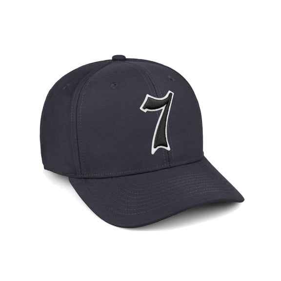 Daxton Premium Mid Profile Hat Semi Curved Visor Charcoal Cap White Black Gothic Embroidered, Number 7