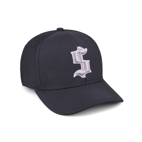 Daxton Premium Mid Profile Hat Semi Curved Visor Charcoal Cap White Silver Gothic Embroidered, Dollar Sign