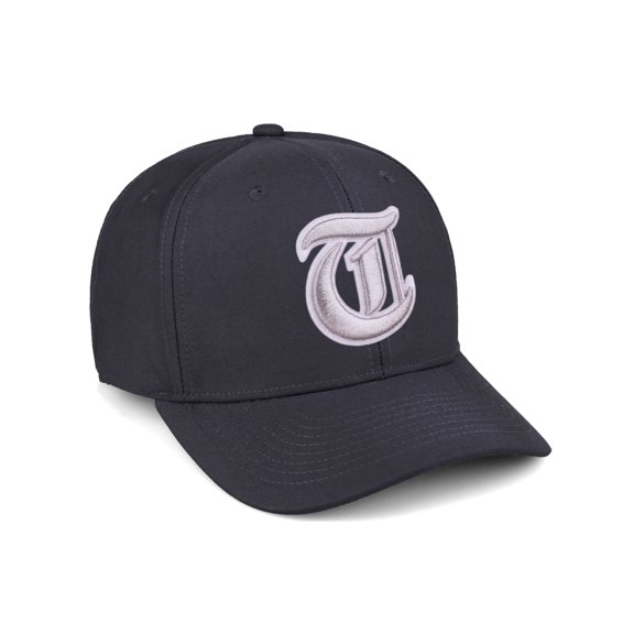 Daxton Premium Mid Profile Hat Semi Curved Visor Charcoal Cap White Silver Gothic Embroidered, Letter T