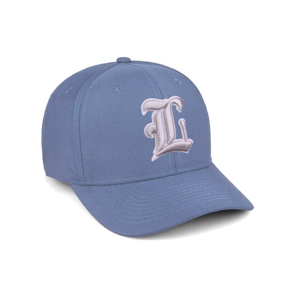 Daxton Premium Mid Profile Hat Semi Curved Visor Dusty Blue Cap White Silver Gothic Embroidered, Letter L