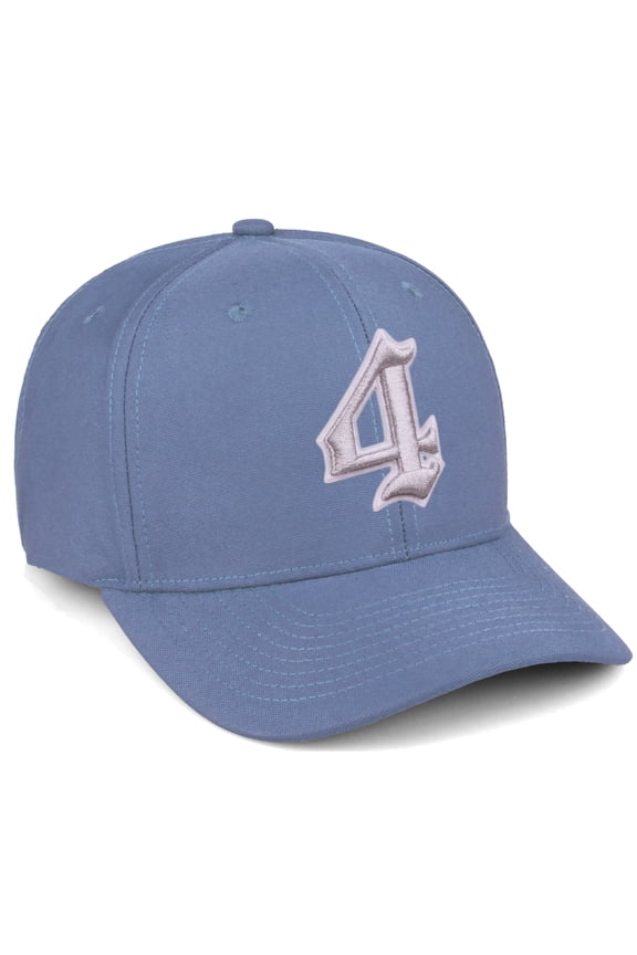 Premium Mid Profile Hat Semi Curved Visor Dusty Blue Cap White Silver Gothic Embroidered, Number 4