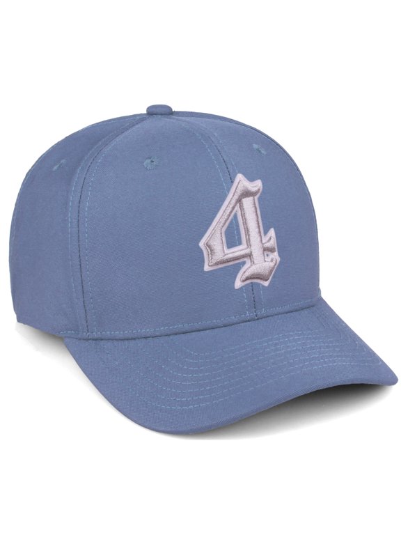 Premium Mid Profile Hat Semi Curved Visor Dusty Blue Cap White Silver Gothic Embroidered, Number 4