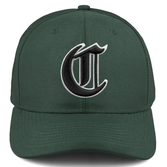 Daxton Premium Mid Profile Hat Semi Curved Visor Hunter Cap White Black Gothic Embroidered, Letter C