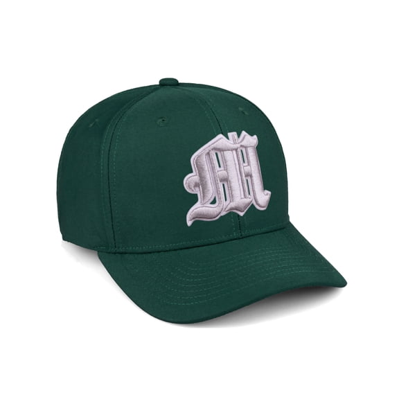 Daxton Premium Mid Profile Hat Semi Curved Visor Hunter Cap White Silver Gothic Embroidered, Letter M