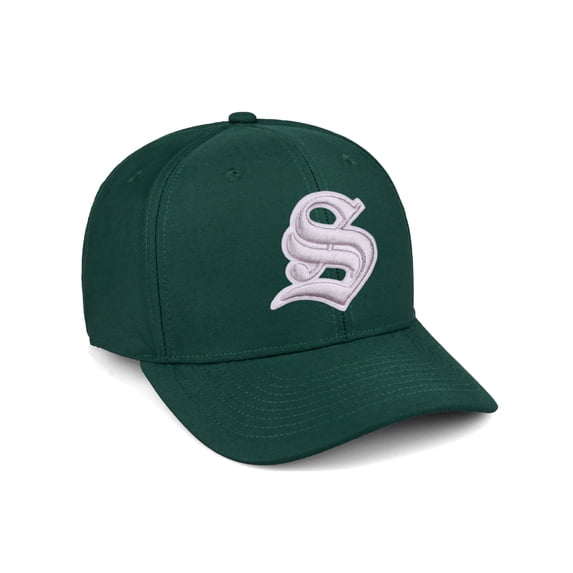 Daxton Premium Mid Profile Hat Semi Curved Visor Hunter Cap White Silver Gothic Embroidered, Letter S