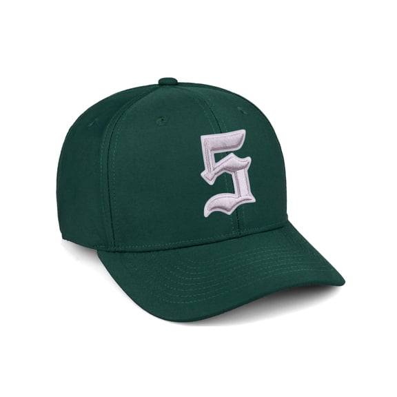 Daxton Premium Mid Profile Hat Semi Curved Visor Hunter Cap White Silver Gothic Embroidered, Number 5