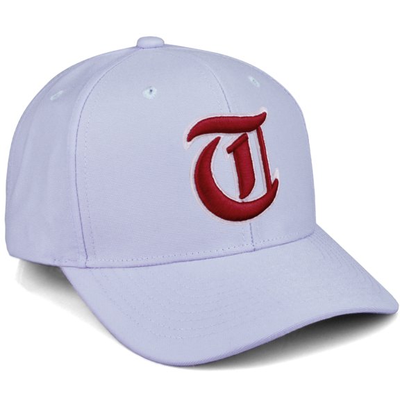 Daxton Premium Mid Profile Hat Semi Curved Visor Light Blue Cap White Red Gothic Embroidered, Letter T