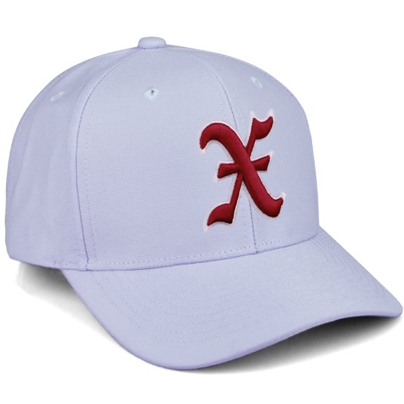 Daxton Premium Mid Profile Hat Semi Curved Visor Light Blue Cap White Red Gothic Embroidered, Letter X