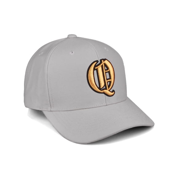 Daxton Premium Mid Profile Hat Semi Curved Visor Light Grey Cap Black Gold Gothic Embroidered, Letter Q
