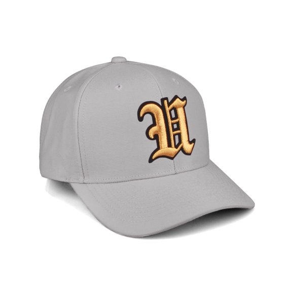 Daxton Premium Mid Profile Hat Semi Curved Visor Light Grey Cap Black Gold Gothic Embroidered, Letter U