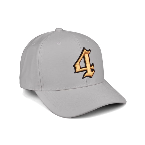 Daxton Premium Mid Profile Hat Semi Curved Visor Light Grey Cap Black Gold Gothic Embroidered, Number 4