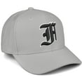 thumbnail image 1 of Daxton Premium Mid Profile Hat Semi Curved Visor Light Grey Cap White Black Gothic Embroidered, Letter F, 1 of 4