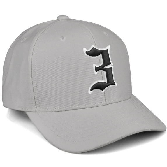 Daxton Premium Mid Profile Hat Semi Curved Visor Light Grey Cap White Black Gothic Embroidered, Number 3