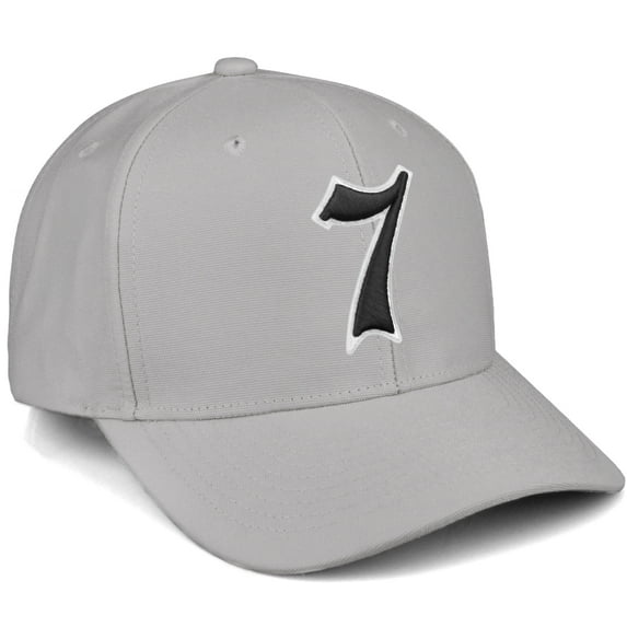 Daxton Premium Mid Profile Hat Semi Curved Visor Light Grey Cap White Black Gothic Embroidered, Number 7