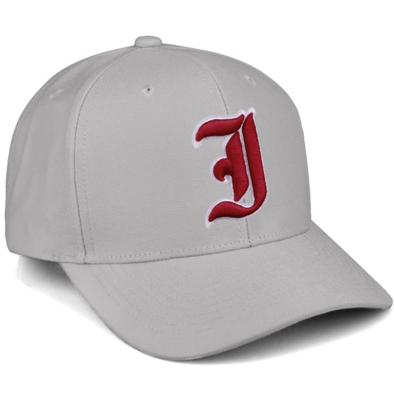 Daxton Premium Mid Profile Hat Semi Curved Visor Light Grey Cap White Red Gothic Embroidered, Letter I