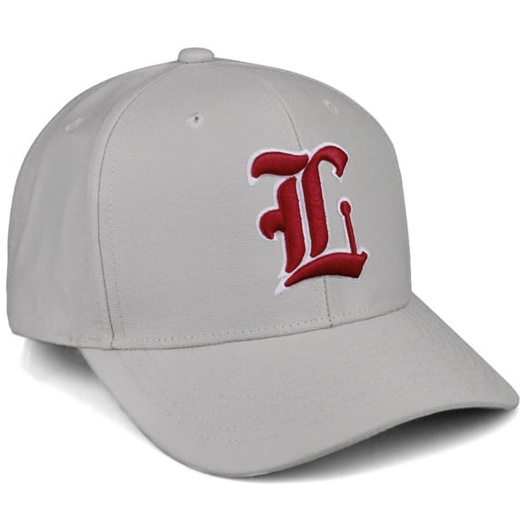 Daxton Premium Mid Profile Hat Semi Curved Visor Light Grey Cap White Red Gothic Embroidered, Letter L
