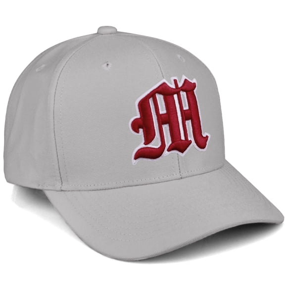 Daxton Premium Mid Profile Hat Semi Curved Visor Light Grey Cap White Red Gothic Embroidered, Letter M