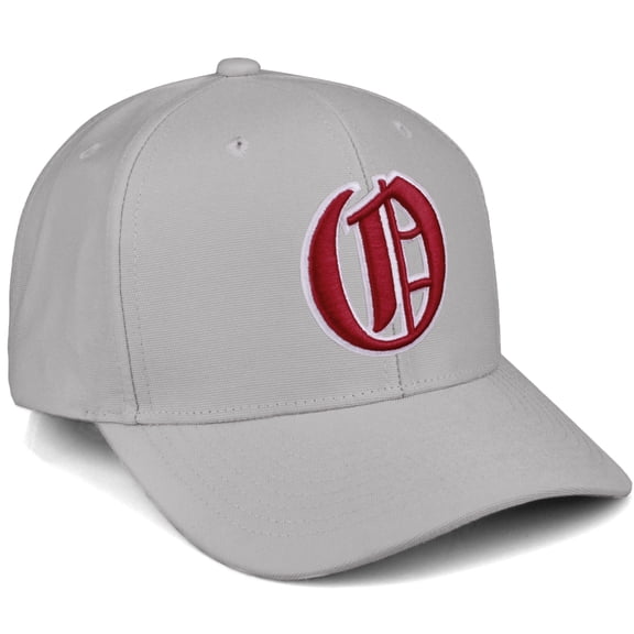 Daxton Premium Mid Profile Hat Semi Curved Visor Light Grey Cap White Red Gothic Embroidered, Letter O