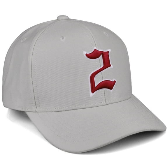 Daxton Premium Mid Profile Hat Semi Curved Visor Light Grey Cap White Red Gothic Embroidered, Number 2