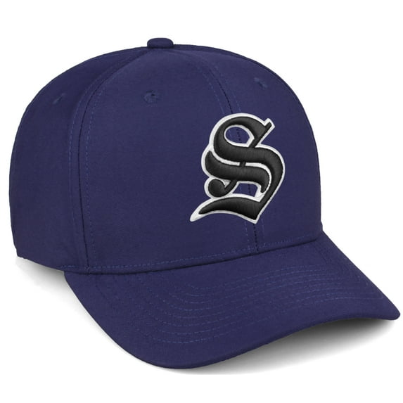 Daxton Premium Mid Profile Hat Semi Curved Visor Navy Cap White Black Gothic Embroidered, Letter S