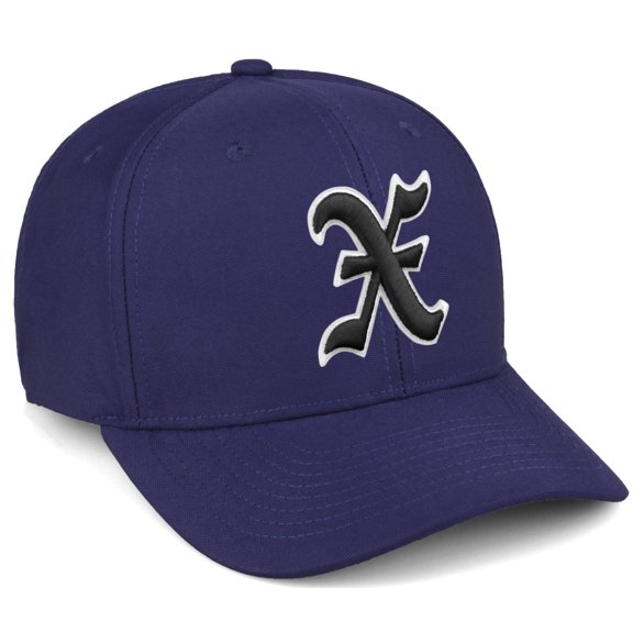 Daxton Premium Mid Profile Hat Semi Curved Visor Navy Cap White Black Gothic Embroidered, Letter X