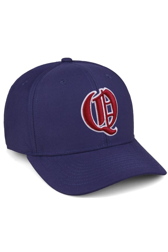 Premium Mid Profile Hat Semi Curved Visor Navy Cap White Red Gothic Embroidered, Letter Q