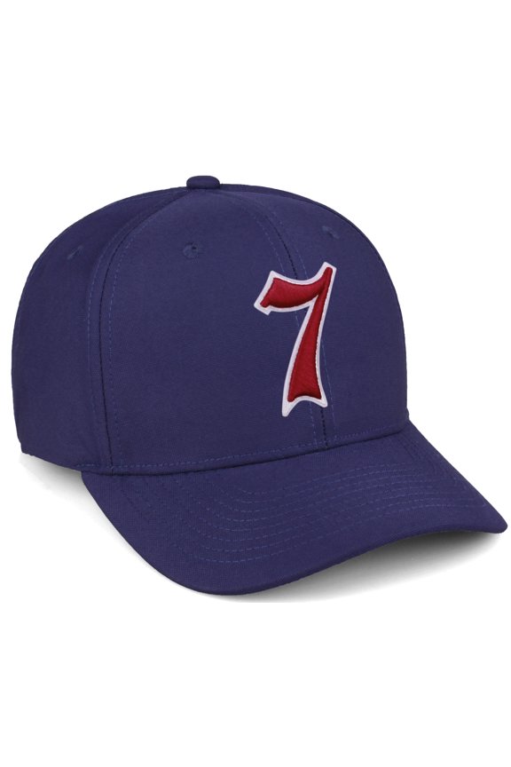 Premium Mid Profile Hat Semi Curved Visor Navy Cap White Red Gothic Embroidered, Number 7