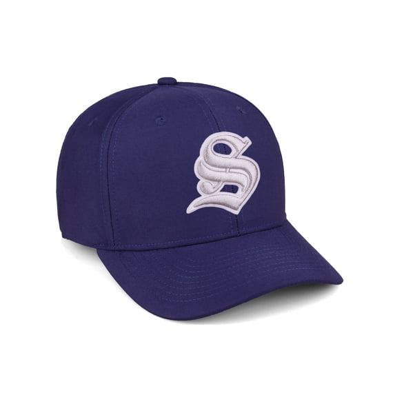 Daxton Premium Mid Profile Hat Semi Curved Visor Navy Cap White Silver Gothic Embroidered, Letter S
