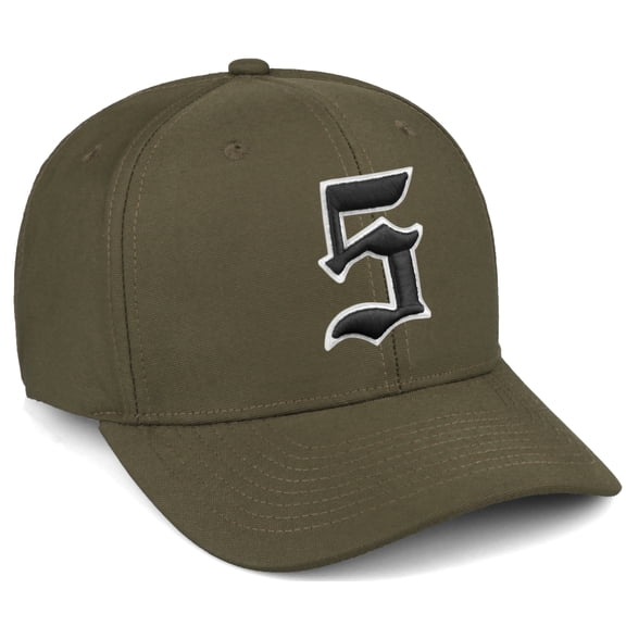 Daxton Premium Mid Profile Hat Semi Curved Visor Olive Cap White Black Gothic Embroidered, Number 5