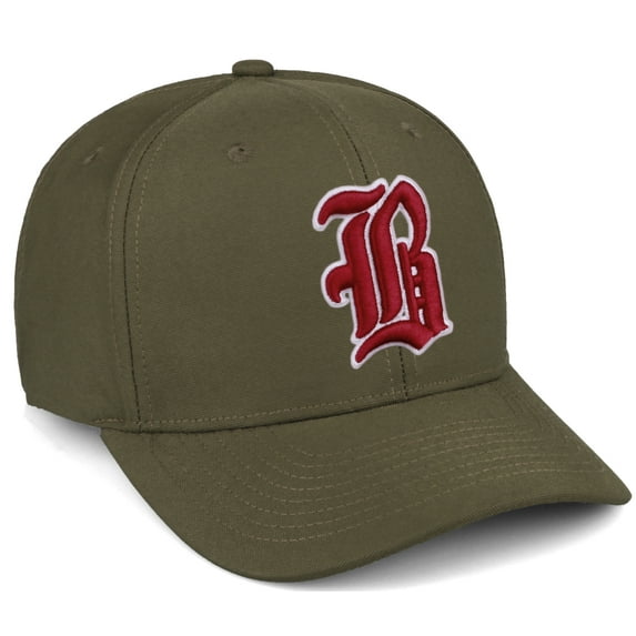 Daxton Premium Mid Profile Hat Semi Curved Visor Olive Cap White Red Gothic Embroidered, Letter B