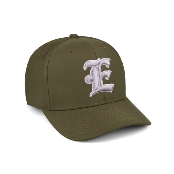 Daxton Premium Mid Profile Hat Semi Curved Visor Olive Cap White Silver Gothic Embroidered, Letter E