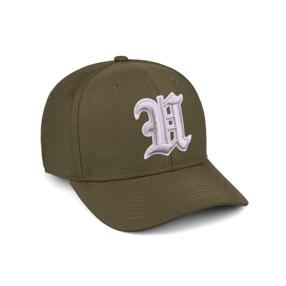 Daxton Premium Mid Profile Hat Semi Curved Visor Olive Cap White Silver Gothic Embroidered, Letter U