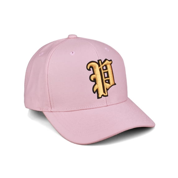 Daxton Premium Mid Profile Hat Semi Curved Visor Pink Cap Black Gold Gothic Embroidered, Letter P