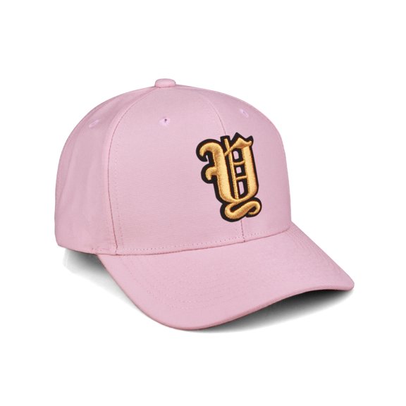 Daxton Premium Mid Profile Hat Semi Curved Visor Pink Cap Black Gold Gothic Embroidered, Letter Y