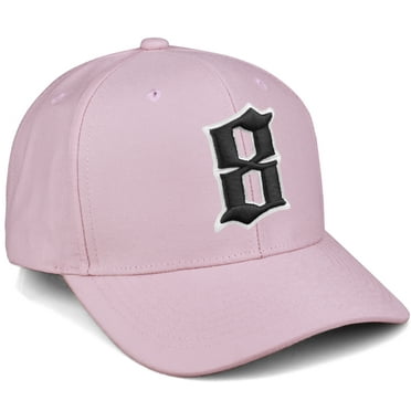 Daxton Premium Mid Profile Hat Semi Curved Visor Pink Cap White Black Gothic Embroidered, Number 8