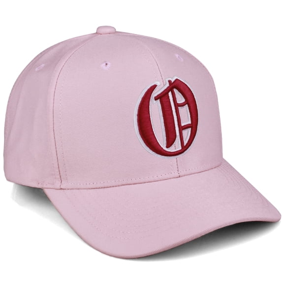 Daxton Premium Mid Profile Hat Semi Curved Visor Pink Cap White Red Gothic Embroidered, Letter O