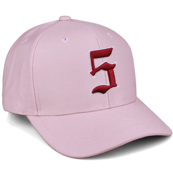 Daxton Premium Mid Profile Hat Semi Curved Visor Pink Cap White Red Gothic Embroidered, Number 5