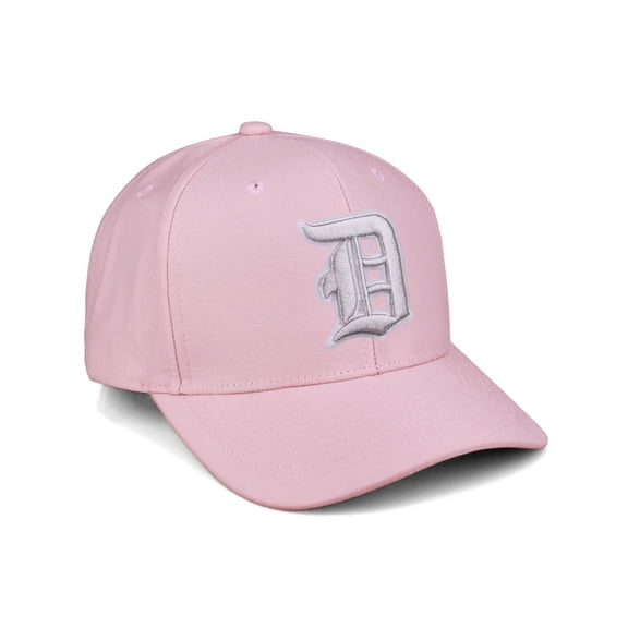 Daxton Premium Mid Profile Hat Semi Curved Visor Pink Cap White Silver Gothic Embroidered, Letter D