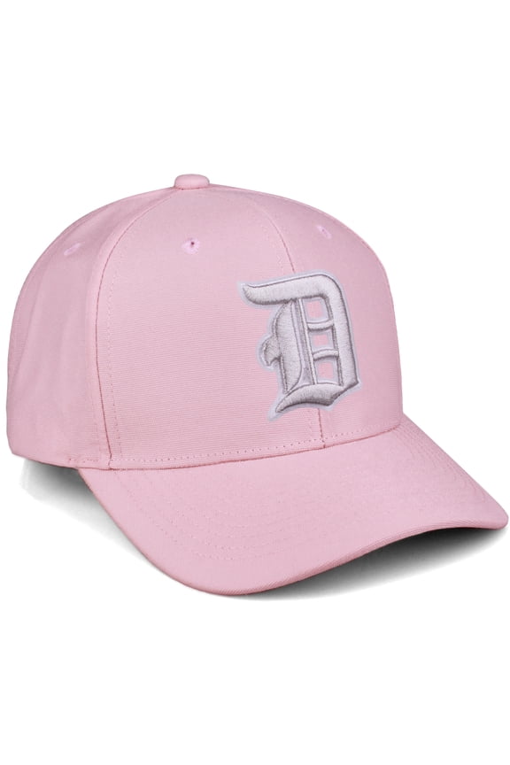 Premium Mid Profile Hat Semi Curved Visor Pink Cap White Silver Gothic Embroidered, Letter D