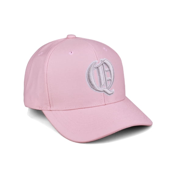 Daxton Premium Mid Profile Hat Semi Curved Visor Pink Cap White Silver Gothic Embroidered, Letter Q