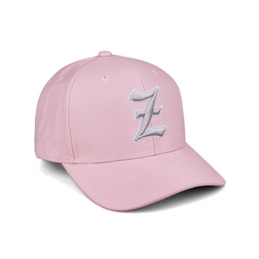 Daxton Premium Mid Profile Hat Semi Curved Visor Pink Cap White Silver Gothic Embroidered, Letter Z