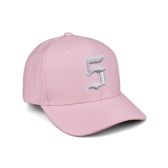 Daxton Premium Mid Profile Hat Semi Curved Visor Pink Cap White Silver Gothic Embroidered, Number 5