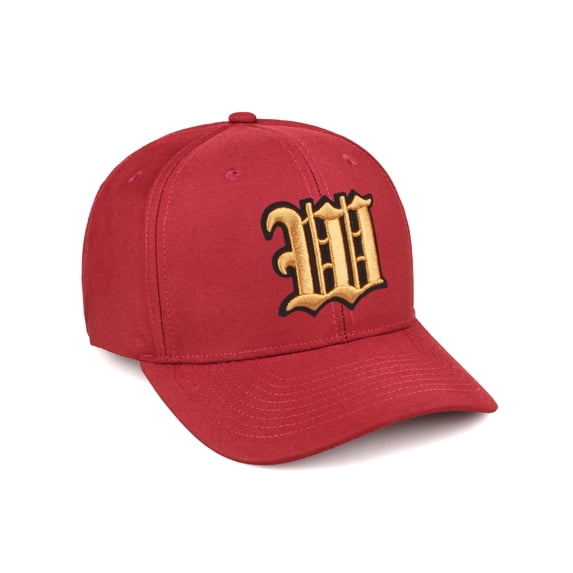 Daxton Premium Mid Profile Hat Semi Curved Visor Red Cap Black Gold Gothic Embroidered, Letter W