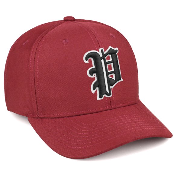 Daxton Premium Mid Profile Hat Semi Curved Visor Red Cap White Black Gothic Embroidered, Letter P