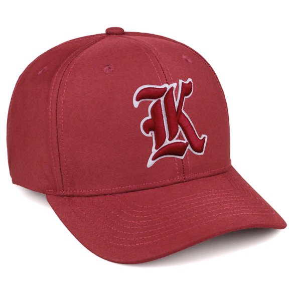 Daxton Premium Mid Profile Hat Semi Curved Visor Red Cap White Red Gothic Embroidered, Letter K