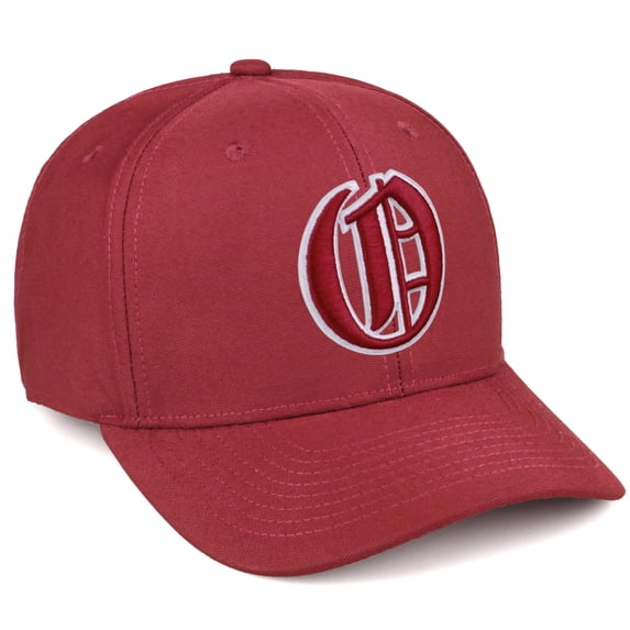 Daxton Premium Mid Profile Hat Semi Curved Visor Red Cap White Red Gothic Embroidered, Letter O