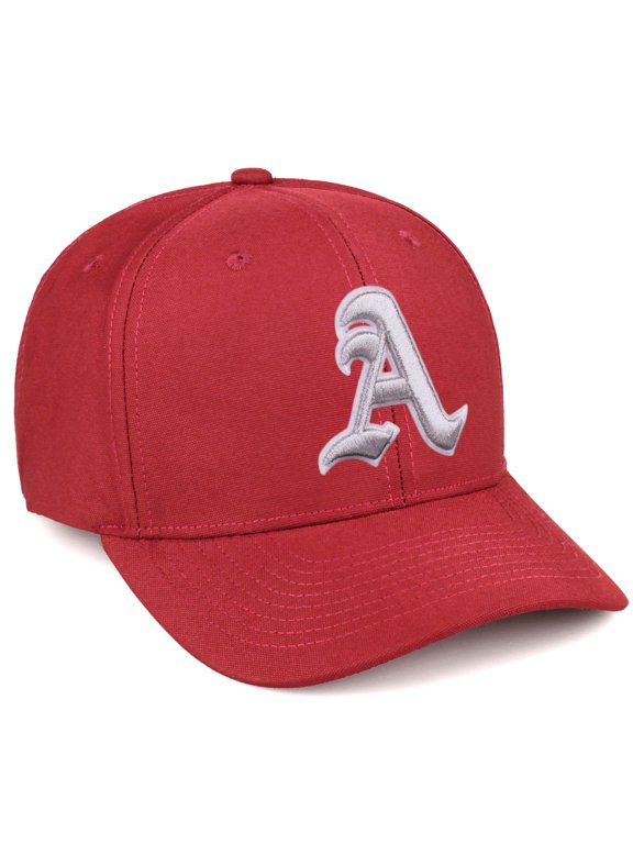 Premium Mid Profile Hat Semi Curved Visor Red Cap White Silver Gothic Embroidered, Letter A