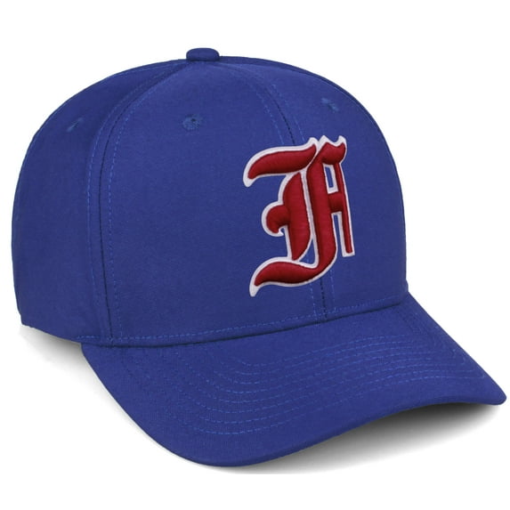 Daxton Premium Mid Profile Hat Semi Curved Visor Royal Cap White Red Gothic Embroidered, Letter F