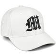 thumbnail image 1 of Daxton Premium Mid Profile Hat Semi Curved Visor White Cap White Black Gothic Embroidered, Letter M, 1 of 4